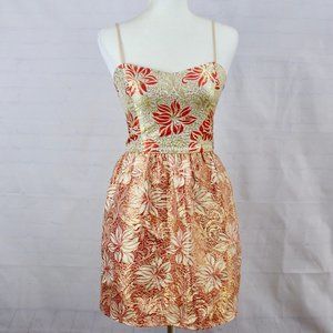 Flying Tomato Gold and Red Floral Mini Dress